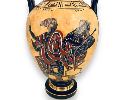 Amphora Vase 26cm,Black figure Pottery ,God Ares with Aphrodite,Hephestus with Thetis