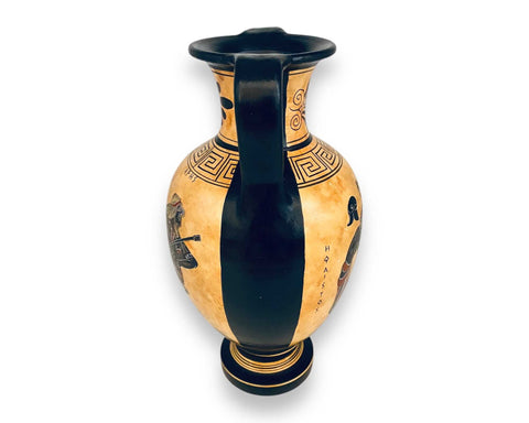 Amphora Vase 26cm,Black figure Pottery ,God Ares with Aphrodite,Hephestus with Thetis
