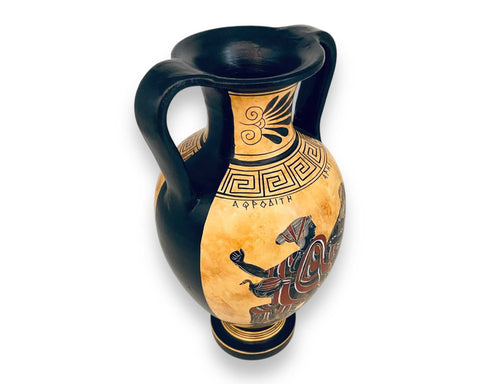 Amphora Vase 26cm,Black figure Pottery ,God Ares with Aphrodite,Hephestus with Thetis