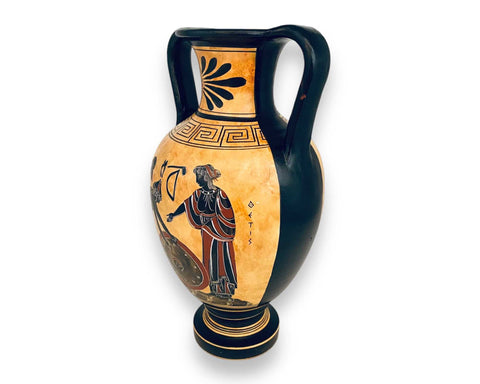 Amphora Vase 26cm,Black figure Pottery ,God Ares with Aphrodite,Hephestus with Thetis