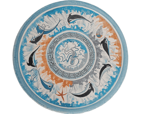 Ancient Greek Ceramic Plate 24cm,Minoan art Pottery