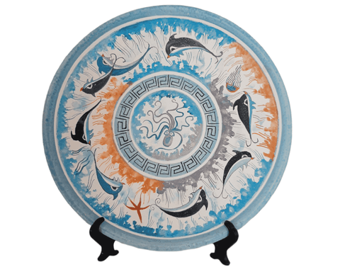 Ancient Greek Ceramic Plate 24cm,Minoan art Pottery
