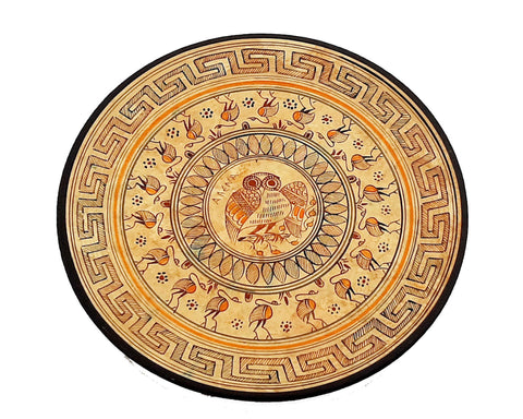 Ancient Greek Plate 24cm, Geometric Greek Pottery,Owl in the middle