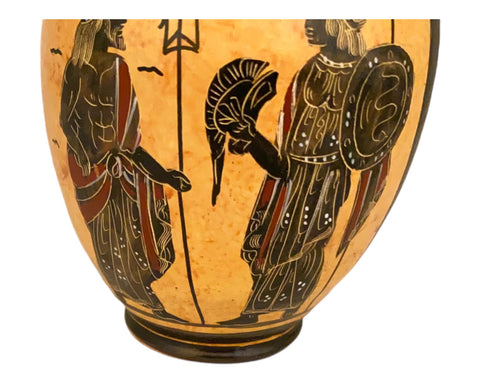 Ancient Greek Vase 19cm,Black figure Amphora,God Poseidon with Athena, God Zeus - ifigeneiaceramics
