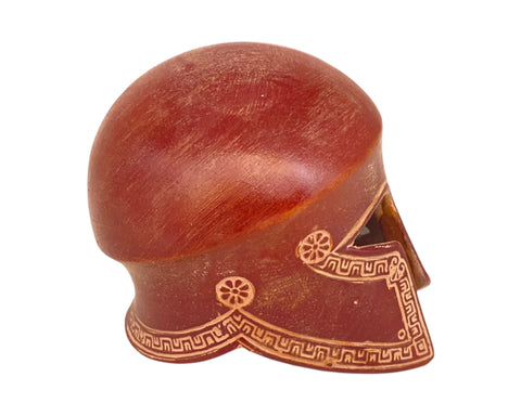 Ancient Greek warrior Helmet ,Museum mini ceramic replica,Red patina