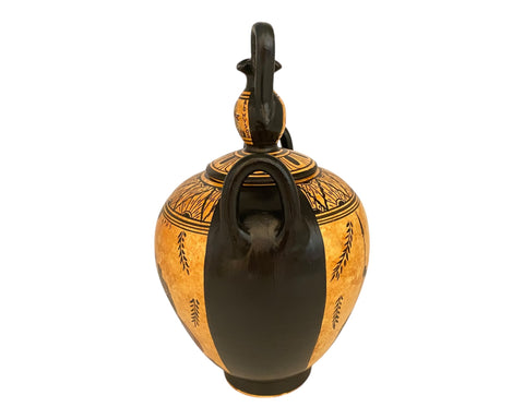 Black figure pottery Canister 20cm with lid, Go Ares with Aphrodite