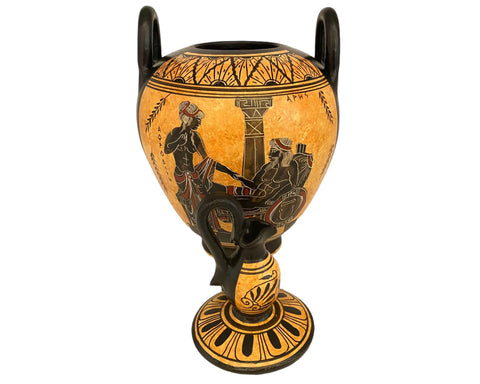 Black figure pottery Canister 20cm with lid, Go Ares with Aphrodite