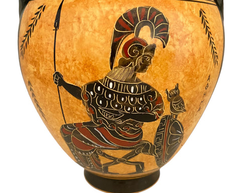 Black figure pottery Canister 20cm with lid, Go Ares with Aphrodite