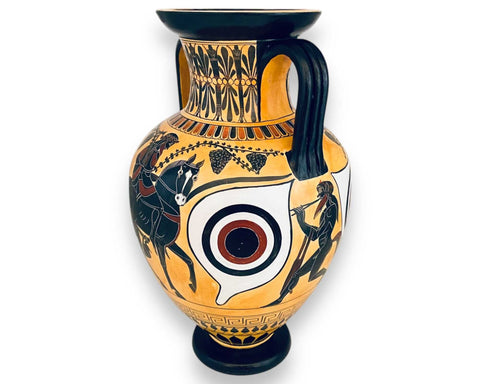 Black figure Pottery,Replicas Amphora 31cm,Hephaestos brought back to Olympos by Dionysos