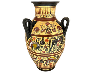 Corinthian Art Pottery Vase, Amphora with 3 handles 31cm