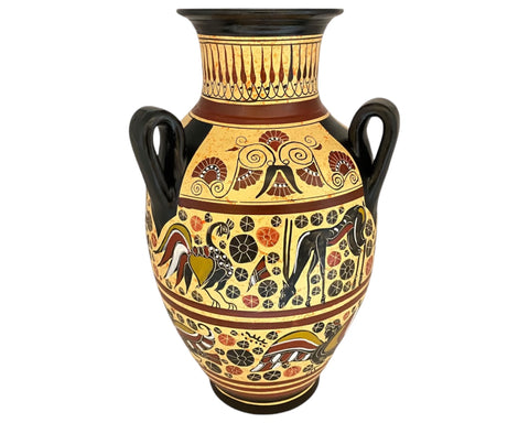 Corinthian Art Pottery Vase, Amphora with 3 handles 31cm