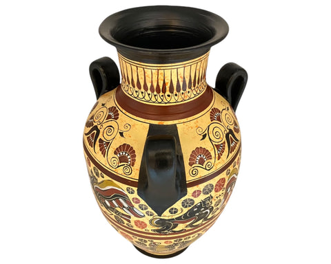 Corinthian Art Pottery Vase, Amphora with 3 handles 31cm