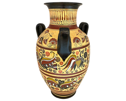 Corinthian Art Pottery Vase, Amphora with 3 handles 31cm