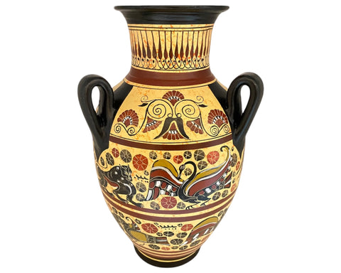 Corinthian Art Pottery Vase, Amphora with 3 handles 31cm