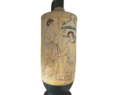 Attic white ground lekythos 41cm,Dead warrior 430B.C. Museum Replicas - ifigeneiaceramics