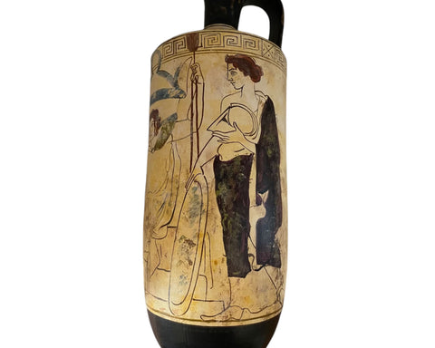Attic white ground lekythos 41cm,Dead warrior 430B.C. Museum Replicas - ifigeneiaceramics