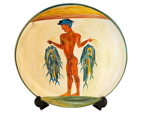 Fisherman Fresco Museum Copy from Santorini Greece ,Ceramic plate 24cm