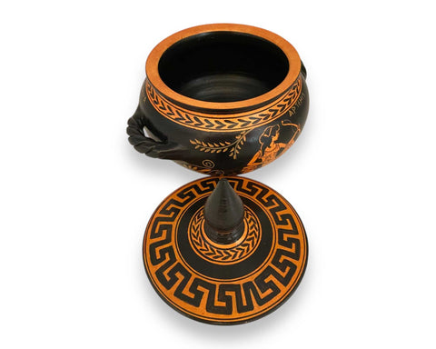 God Poseidon with Athena ,Red Figure Pottery ,Greek Pyxis 16cm