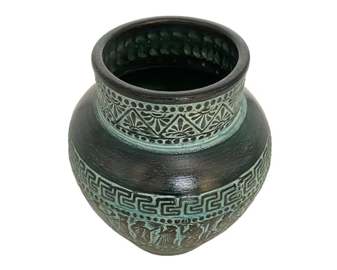 Greek Pithari Pottery Vase 17cm,Relief terracotta,,Ancient Greek Mythology Scenses