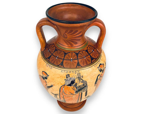 Greek Pottery Amphora 31cm,Apollo with Artemis and Leto,Zeus with Hermes and Iris