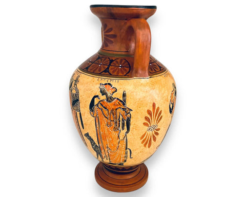 Greek Pottery Amphora 31cm,Apollo with Artemis and Leto,Zeus with Hermes and Iris