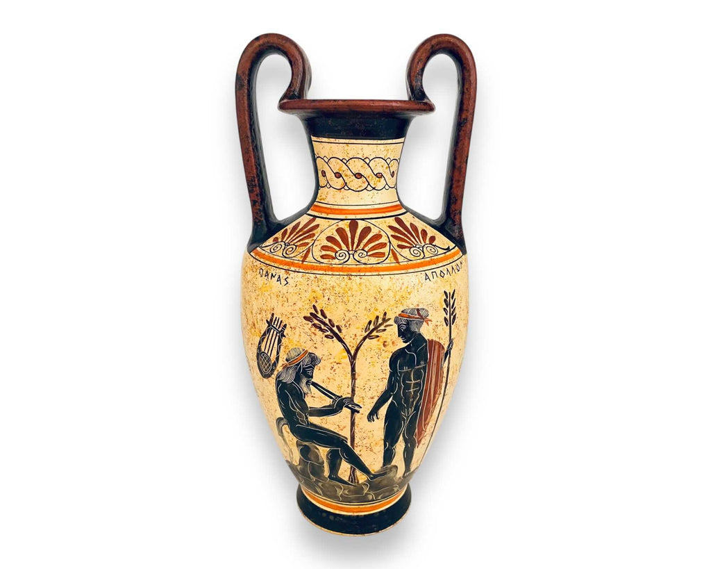 Greek Pottery Amphora Vase 30cm,Apollo with Panas,God Dionysus