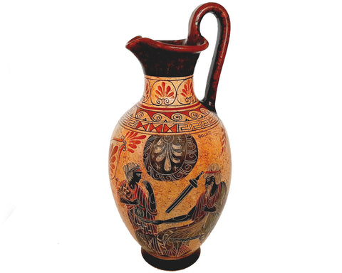 Handmade Greek Vase 36 cm – Satyr with Menas – Ancient Pottery Jar Replica