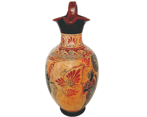 Handmade Greek Vase 36 cm – Satyr with Menas – Ancient Pottery Jar Replica