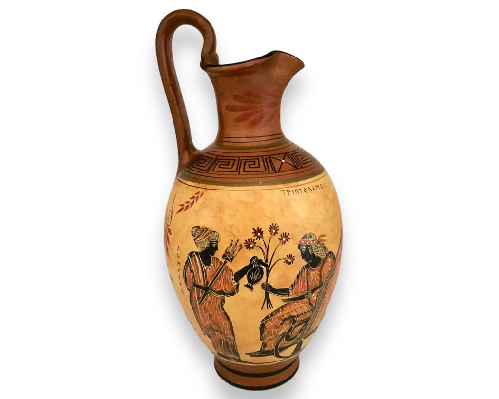 Greek Pottery Oinochoe Vase 30cm,Triptolemus with Demeter and God Hermes