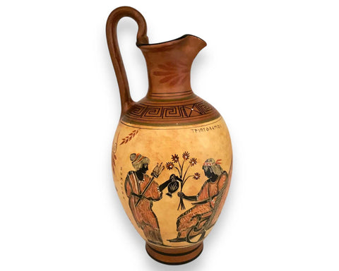 Greek Pottery Oinochoe Vase 30cm,Triptolemus with Demeter and God Hermes