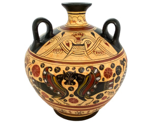 Greek Pottery Vase,3 handle Amphora seated 19cm,Ancient Corinthian art