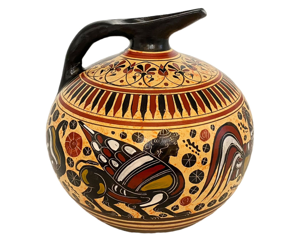 Greek Pottery Vase,Oinochoe Jug seated 18cm,Ancient Corinthian art