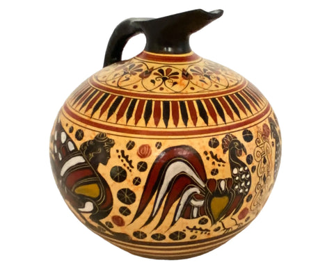 Greek Pottery Vase,Oinochoe Jug seated 18cm,Ancient Corinthian art