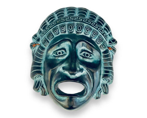 Greek Theater Tragedy Mask ,Relief terracotta, wall Decor 24x20cm