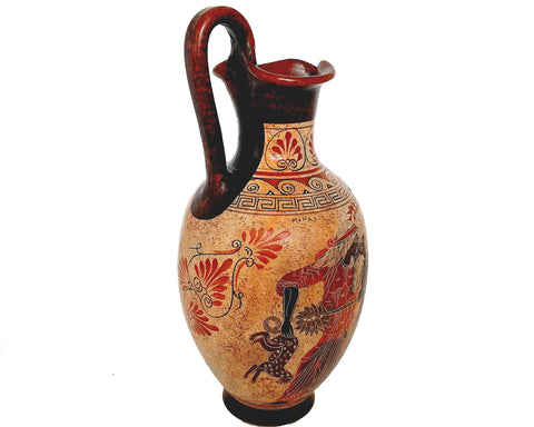 Handmade Greek Vase 36 cm – Satyr with Menas – Ancient Pottery Jar Replica
