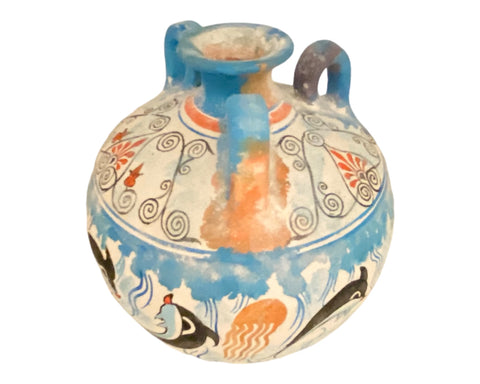 Greek Pottery Vase,3 handle Amphora seated 16cm,Ancient Minoan art