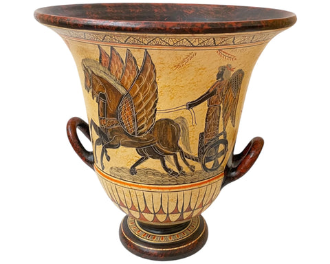 Greek pottery Krater 36cm,God Dionysos with Manaeds, Helios