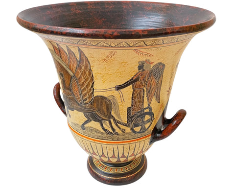 Greek pottery Krater 36cm,God Dionysos with Manaeds, Helios