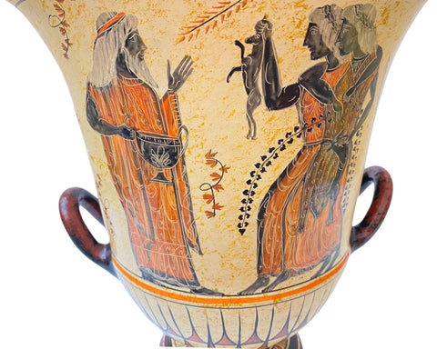 Greek pottery Krater 36cm,God Dionysos with Manaeds, Helios