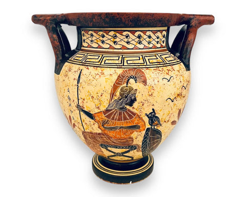 Greek pottery Vase,Column krater 16cm,Theseus kill Centaur and Goddess Athena