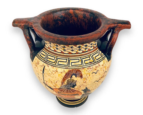 Greek pottery Vase,Column krater 16cm,Theseus kill Centaur and Goddess Athena
