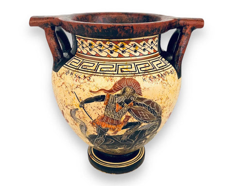 Greek pottery Vase,Column krater 16cm,Theseus kill Centaur and Goddess Athena