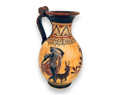 Greek vase 17cm Black  figure Pottery ,God  Apollo and Goddess Artemis