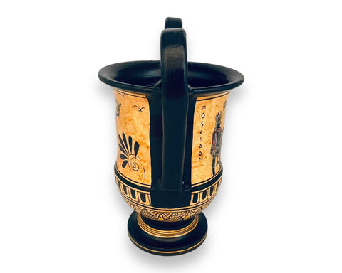 Kantharos Vase 19cm,Black figure Pottery ,God Poseidon with Goddess Iris and God Zeus