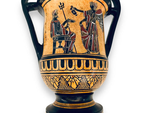 Kantharos Vase 19cm,Black figure Pottery ,God Poseidon with Goddess Iris and God Zeus