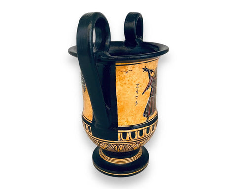 Kantharos Vase 19cm,Black figure Pottery ,God Poseidon with Goddess Iris and God Zeus