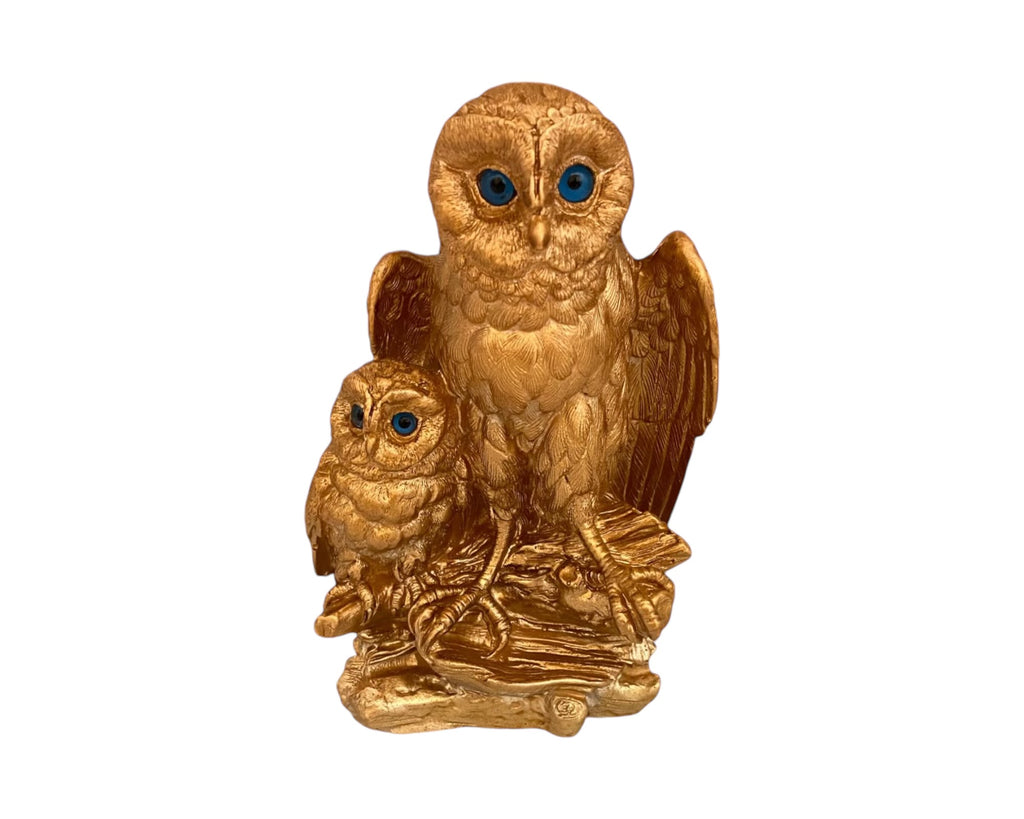 Owl with her baby Statue,Bronze Patina ,Plaster Sculpture Cast 17cm