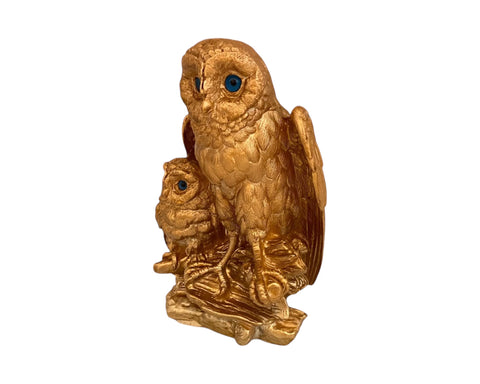 Owl with her baby Statue,Bronze Patina ,Plaster Sculpture Cast 17cm