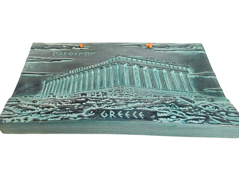 Partenon,Temple of Acropolis,Relief terracotta Slab 26x16cm,Green Patina