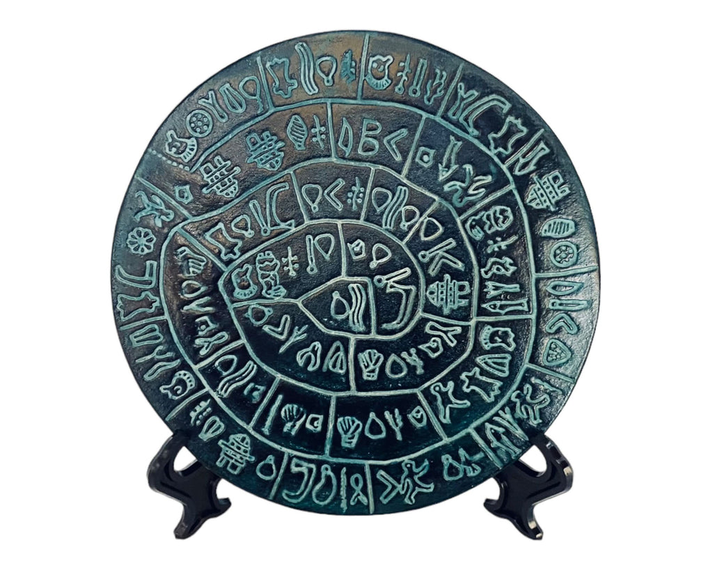 Phaistos Disc ,Greek Relief terracotta Museum Replica,Green Patina 15cm